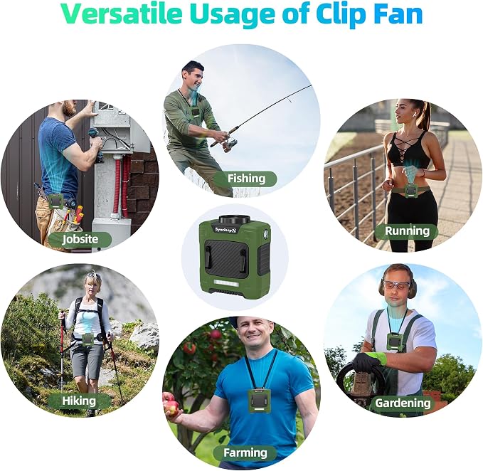 Waist Fan, 10000mAh Rechargeable Belt Clip Fan, 24H Runtime, 49ft/s Strong Airflow, 3-Speed 7-in-1 Hands-Free Personal Fan with Bottom Air Intake and LED SOS Light for Jobsite Outdoor Work - Image 6