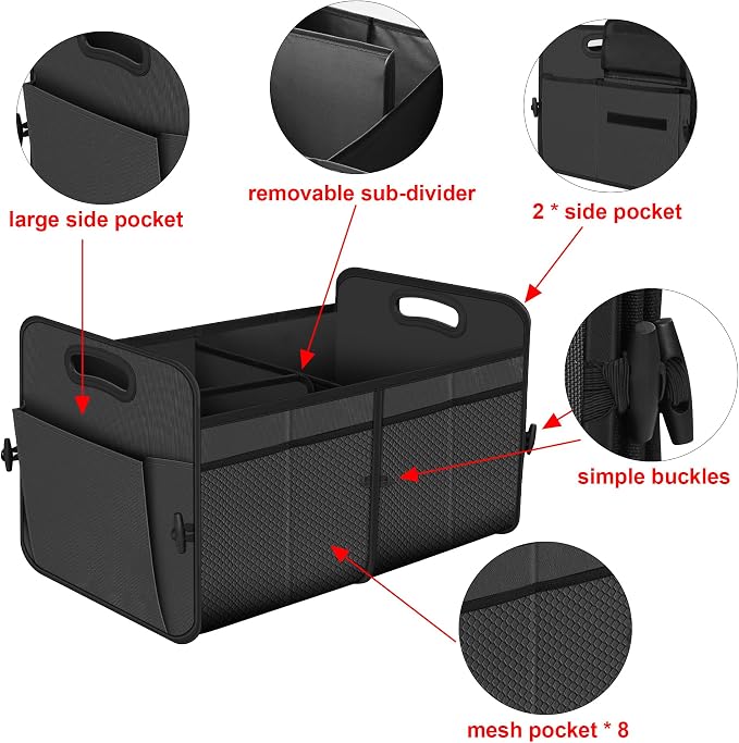 Femuar Car Trunk Organizer with 72L Large Capacity Waterproof Collapsible and 11 Pockets, Trunk Organizer for Car SUV/Jeep/Sedan, Large Size, Grey - Image 5