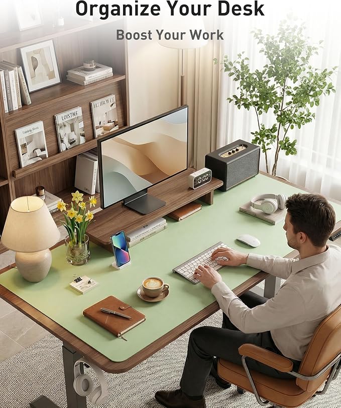 Aothia Faux Leather Desk Mat - Large Mouse Pad, Non-Slip PU Leather Blotter, Waterproof Writing Surface for Office and Home (Foam Green, 40" x 24") - Image 3