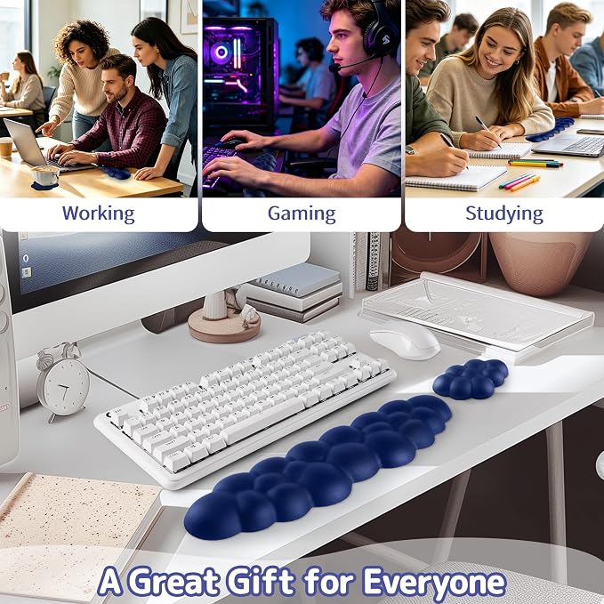 Sushret Cloud Wrist Rest Keyboard, Cloud Keyboard Wrist Pad Set with PU Leather Memory Foam, Cute Arm Rest for Palm Support, PC/Gaming Desk Accessories/Office Setup/Computer Hand Cushion - Dark Blue - Image 6