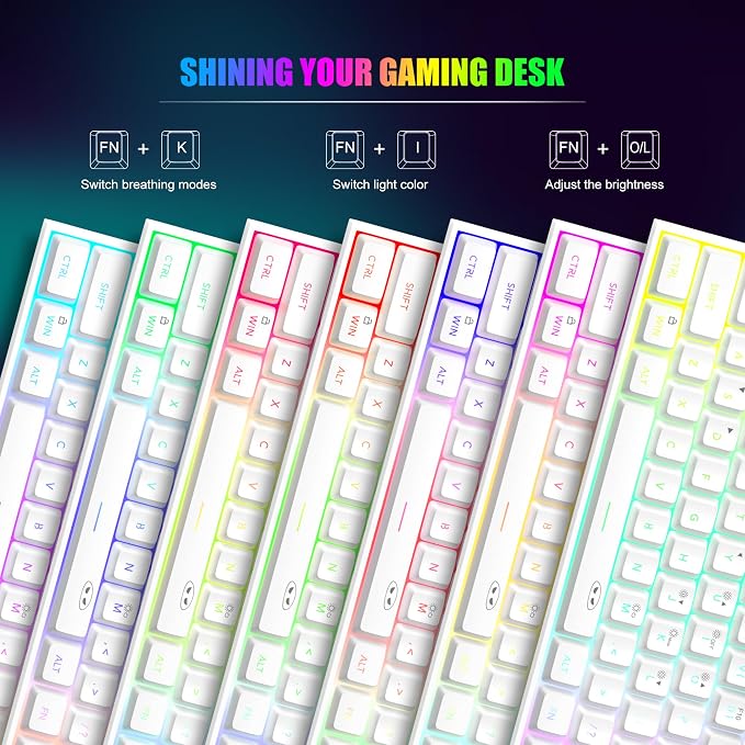 MageGee Mini 60% Gaming Keyboard, Upgrade RGB Backlit 61 Key Ultra-Compact Keyboard, TS91 Ergonomic Waterproof Mechanical Feeling Office Computer Keyboard for PC, MAC, PS4, Xbox ONE Gamer(White) - Image 2