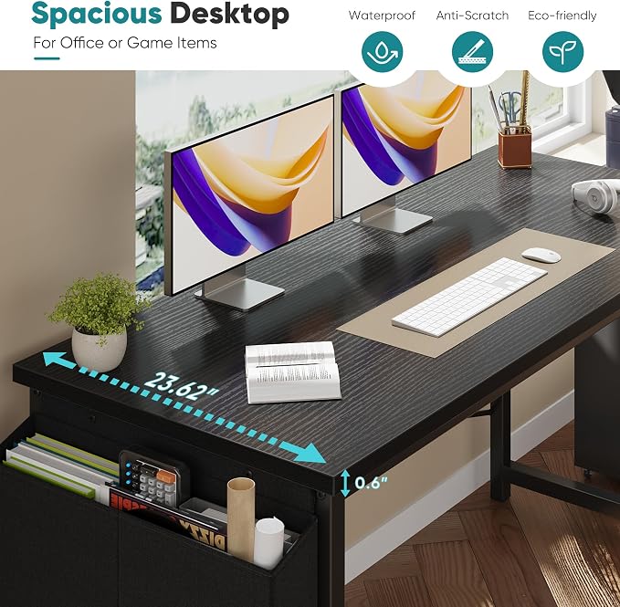 OLIXIS Computer Desk, 63 Inch Gaming Desks for Home Office Small Spaces | Writing Study Craft Work Table, Computer Workstation for Bedroom with Storage Bag, Black - Image 5