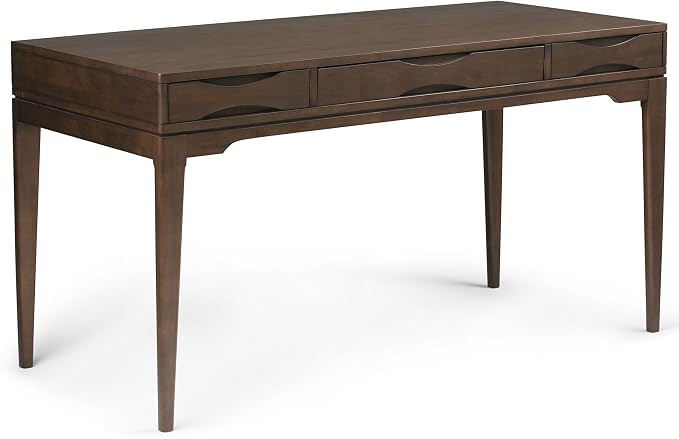 SIMPLIHOME Harper Desk and Bookcase Bundle - 60 inch Wide Solid Wood Mid Century Modern Desk with Drawers and 24 inch Wide 4-Shelf Bookcase in Walnut Brown, Home Office Furniture (Set of 2) - Image 5