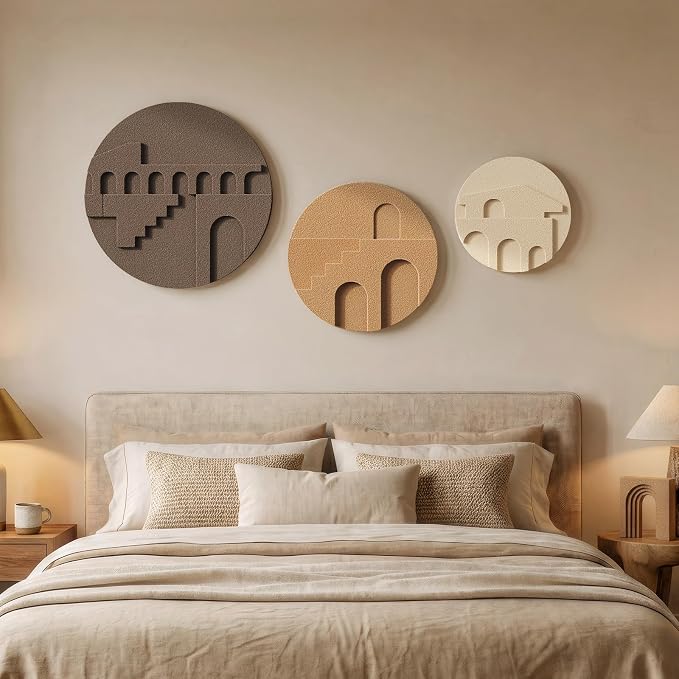 3D Textured Round Neutral Abstract Wall Art Set, 3 Piece Mid-Century Modern Geometric Sculpture Artwork for Walls, Minimalist Boho Earth Tone Paintings for Living Room Dinging Room Bedroom Wall Decor - Image 6