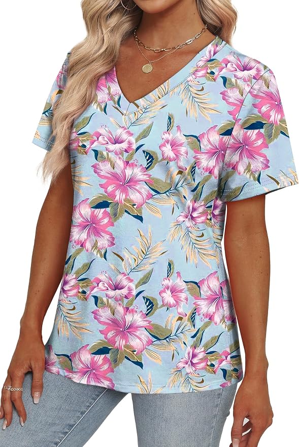 Alaroo Womens Summer Tops 2026 V Neck Short Sleeve Shirts Trendy Dressy Casual Vacation Outfits Printed - Image 3