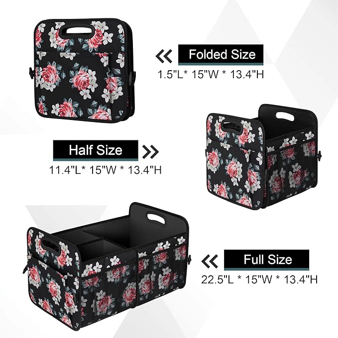 Femuar Car Trunk Organizer,Car Storage Organizer with 72L Large Capacity Waterproof Collapsible and 11 Pockets,Trunk Organizer for Car Suv/Jeep/Sedan, Large Size, Flower - Image 4