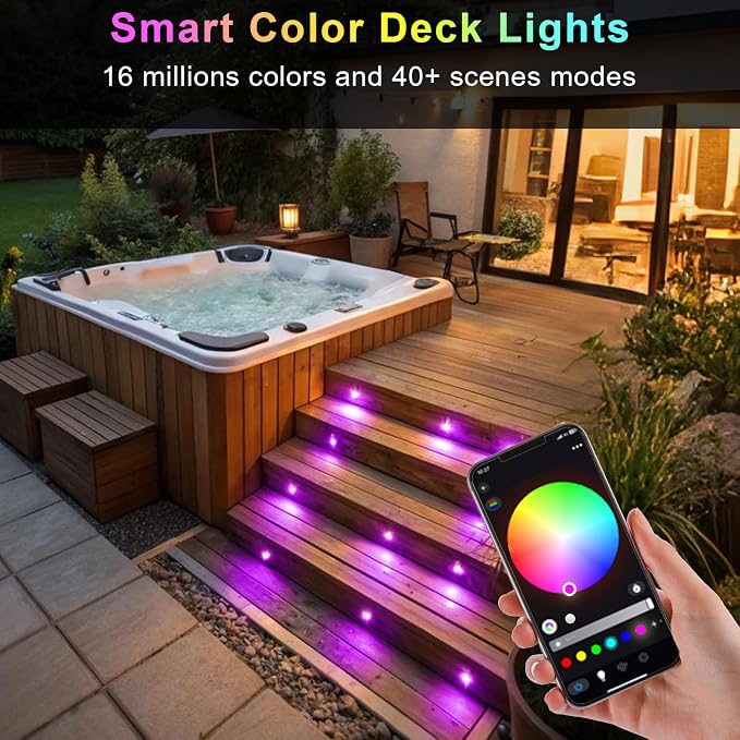 LED Deck Light Kit, 20pcs Φ1.77 WiFi Wireless Smart Phone Control Low Voltage Recessed RGBW Deck Lights with Remote, Voice Control, IP67 Waterproof Outdoor Path Stair Landscape Lighting, Black - Image 3