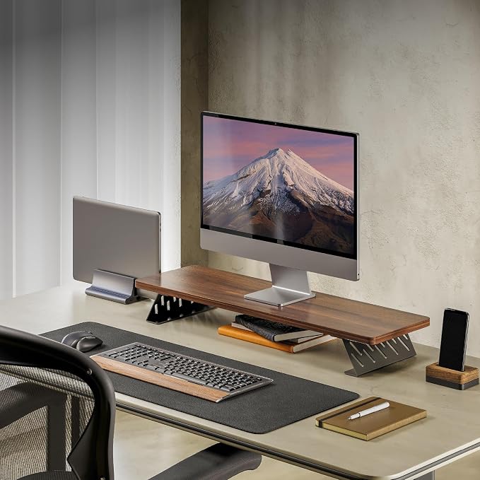 Fenge Monitor Stand Riser, 31.5 Inch Desk Top Shelf for 2 Monitors, Computer Stands for Desk, Wood & Steel Desktop Riser for Laptop, PC, Printer - Image 9