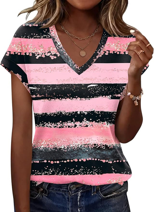 Rapbin Womens Summer Tops Women Blouses Dressy Casual V Neck T Shirts Short Sleeve Spring Tops for Women by RAPBIN