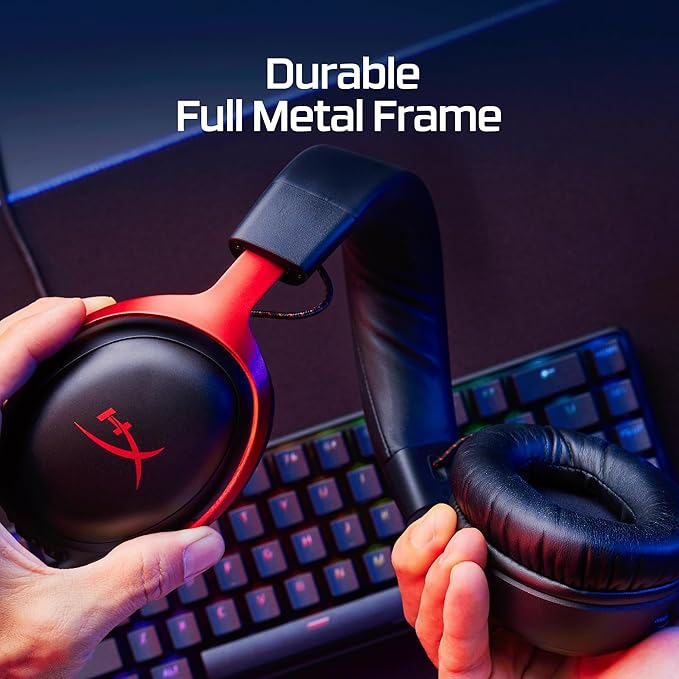 HyperX Cloud III – Wired Gaming Headset, PC, PS5, Xbox Series X|S, Angled 53mm Drivers, Spatial Audio, Memory Foam, Durable Frame, Ultra-Clear 10mm Mic, USB-C, USB-A, 3.5mm – Black/Red - Image 5