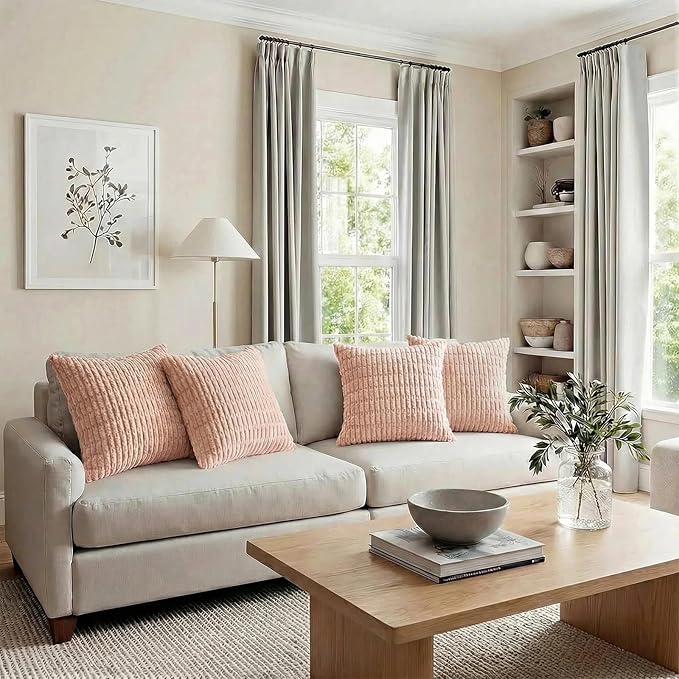 Fancy Homi 4 Packs Decorative Throw Pillow Covers for Living Room Couch Bed, Modern Farmhouse Boho Home Décor Accent Cushion Case, 16" x 16", Blush Pink - Image 7