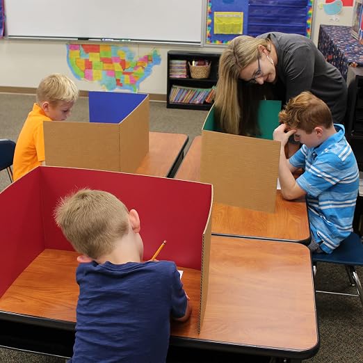 Flipside Products 18” x 48” Assorted Color Study Carrel, Red, Green, Blue, Yellow Privacy Boards, Student Privacy and Focus Booth for The Classroom, Desk Divider Cubby for Tests, Made in USA - 24 Pack - Image 3