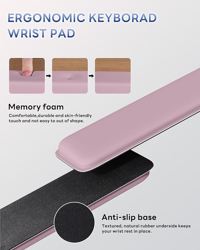 Laborio Computer Keyboard Wrist Rest, Keyboard Riser Stand for Desktop | Rose Pink, Ergonomic Acrylic Keyboard Holder, Non-slip Wrist Pad, Pain Relief for Typing, Multiple Colors - Image 6