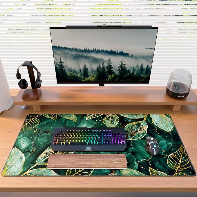 KTRIO Large Gaming Mouse Pad, Desk Mat, 31.5 x 15.7 in, Green Leaves, XXL | Smooth Micro-Weave Surface, Artistic Pattern Design, Non-Slip Rubber Base, Durable Stitched Edges, Office & Home Use - Image 6