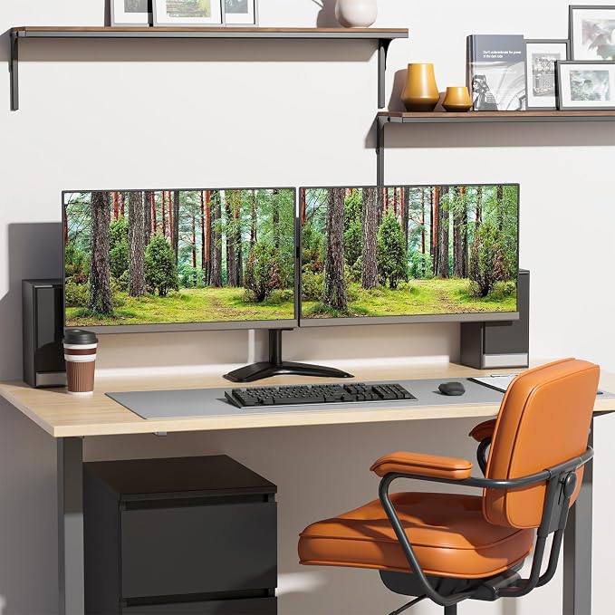 WALI Dual Monitor Stand for Desk, Monitor Stands for 2 Monitors up to 27 inch, Dual Monitors Mount Fits up to 22lbs, Free Standing Full Motion Dual Monitors Arm for Desk (MF002), Black - Image 6