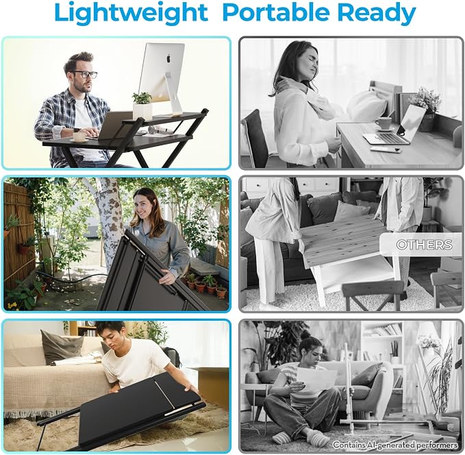 GreenForest Folding Desk No Assembly, Sturdy Computer Desk for Small Spaces | Portable Foldable Table for Laptop, 2-Tier Compact with Shelf, Space Saving for Home Office, Dorm, Apartment 24.5"x 30" Black - Image 4