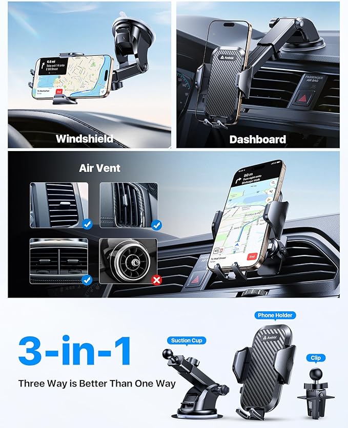 andobil Car Phone Holder, 2026 Military-Grade 89lbs Strongest Suction Phone Holders for Your Car Dashboard/Windshield/Vent Easy Clamp Car Phone Mount Stand for iPhone 17 16 15 14 13 Pro Max Samsung - Image 6