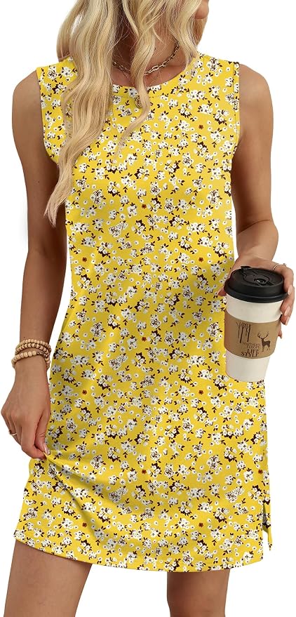 WIHOLL Casual Dresses for Women Crewneck Sleeveless Tank Dress Summer Spring Boho Vacation Clothes - Image 4