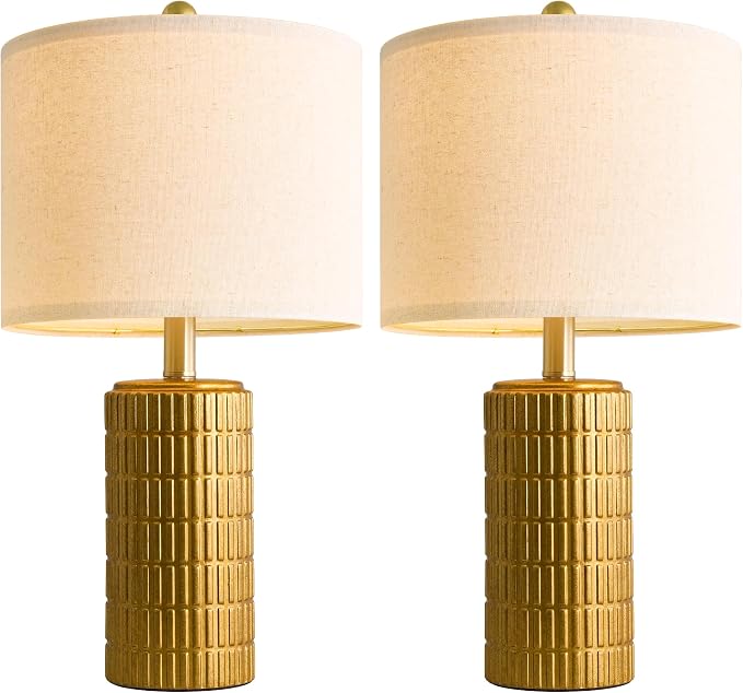 PoKat 20.75" Brass Gold Ceramic Table Lamps Set of 2 for Living Room, Small Retro Bedside Lamps for Bedroom, Nightstand Lamps for Home Decor, Vintage Bronze Decorative Lamp Sideboard Side Table Gifts - Image 8