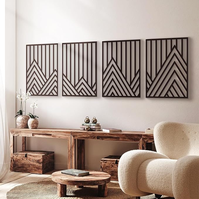 Glamativity 4 Pack Black Abstract Metal Wall Art, Minimalist Décor Single Line Art Wall Décor, 3D Textured Metal Wall Sculptures, for Living Room Bedroom Bathroom Study Room (Mountain Line, L Size 22.5 x 15.7'') by MetalWallD%C3%A9cor-MakeYourHomeAmazing