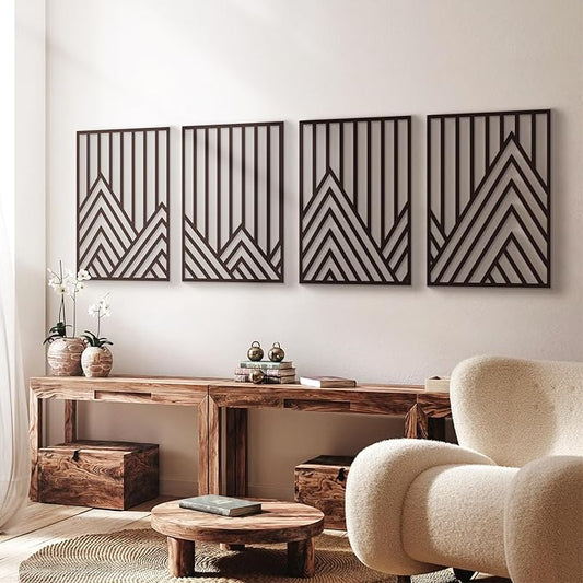 Glamativity 4 Pack Black Abstract Metal Wall Art, Minimalist Décor Single Line Art Wall Décor, 3D Textured Metal Wall Sculptures, for Living Room Bedroom Bathroom Study Room (Mountain Line, L Size 22.5 x 15.7'') by MetalWallD%C3%A9cor-MakeYourHomeAmazing