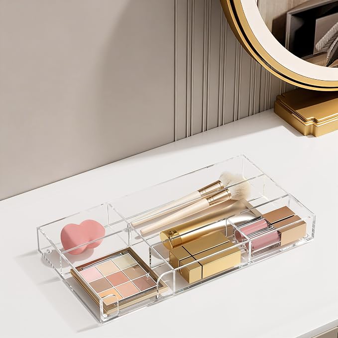 HBlife Acrylic Desk Drawer Organizer Tray with 6 Compartments, Small Clear Office Drawer Organizers and Accessories for Pens, Pencil, Makeup, Desktop, Bathroom and Kitchen, 11.65 x 6.1 x 1.38 Inch - Image 7