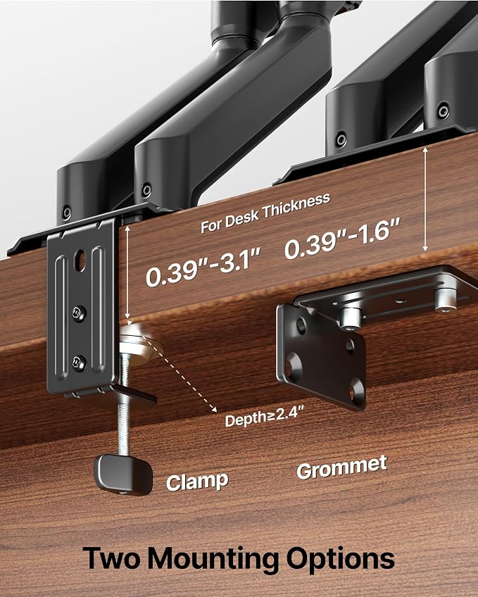 monTEK Dual Monitor Stand for Desk, 17-32 Inch Mechanical Spring Dual Arm, Heavy Duty Steel Adjustable Monitor Mount, Full Motion VESA 75x75/100x100, C-Clamp & Grommet, Holds Up to 20 lbs Each - Image 7