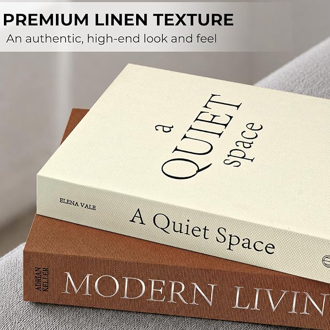 OuMuaMua Decorative Books for Home Decor, Set of 3 Stackable Fake Books for Coffee Table Bookshelf Decor, Modern Aesthetic Decorative Book for Home Living Room Bedroom Office Decoration, Linen Beige - Image 4
