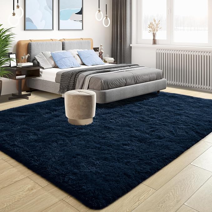 Tepook Fluffy Large Rugs for Living Room, Area Rug 6x9 Soft Carpet for Bedroom, Modern Shaggy Rug for Kids Boys Girls, Plush Indoor Nursery Home Decor Rug with Non-Slip Bottom, Navy Blue - Image 2