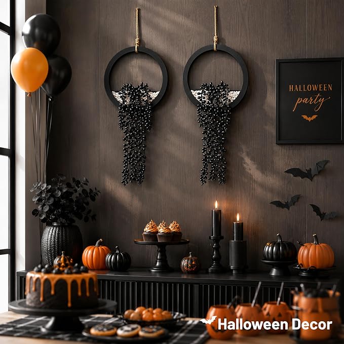 Der Rose 2 Pack Black Fake Hanging Plants Artificial Plants, Faux Succulent Wall Decor for Bathroom Bedroom Living Room Kitchen, Halloween Decor - Image 4