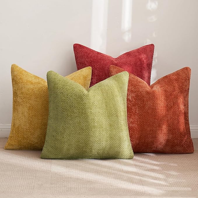 MIULEE Pack of 4 Burnt Orange Couch Throw Pillow Covers 20x20 Inch Yellow Green Soft Decorative Chenille Pillows Farmhouse Accent Cushions for Boho Fall Home Decor Sofa Bedroom Living Room - Image 4
