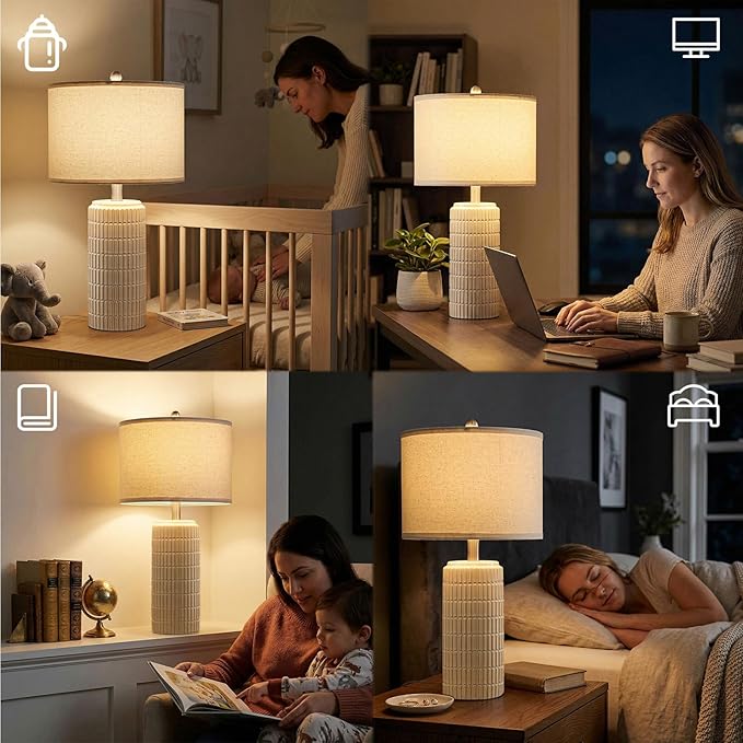 PoKat 23'' Dimmable Table Lamps with Remote for Living Room, Modern Stepless Adjustable Bedside Lamps Set of 2 for Bedroom, Nightstand Lamps for Office Nursery Desk Console Kids, White (No Battery) - Image 5