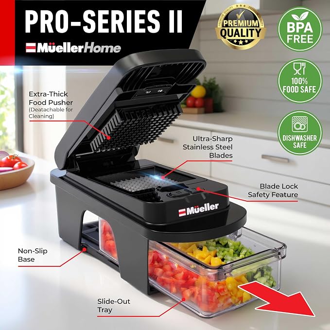 MUELLER HOME ULTIMATE 12 Blade Vegetable Chopper & Mandoline Slicer | Spiralizer, Dicer, Grater, Kitchen Essentials & Accessories, Black - Image 2
