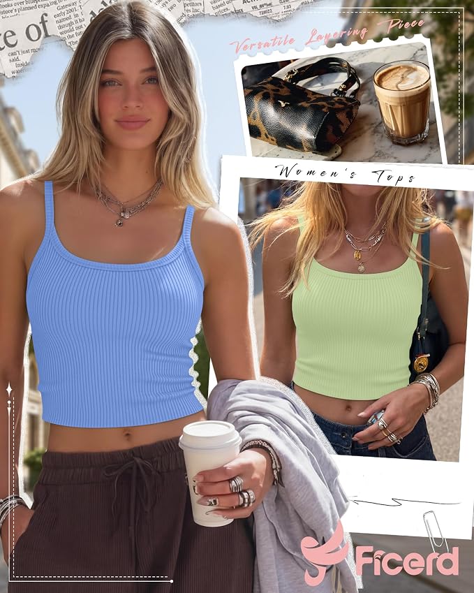 Ficerd 3 Pack Women's Tank Tops 95% Cotton Spaghetti Strap Ribbed Crop Camisole Slim Fitted Basic Summer Sleeveless Layer - Image 4