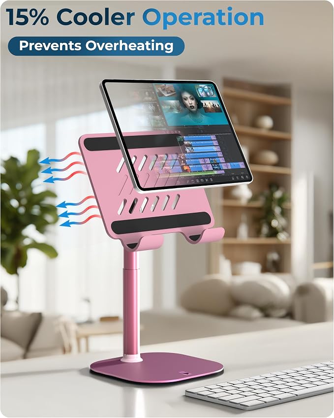COOPER TabHolder, 7-10" Height Adjustable Tablet Stand, Premium iPad Stand for Desk, 270° Tilt iPad Holder, Kindle Holder, 15.6-17" Portable Monitor Support, (Lavender Pink) - Image 4
