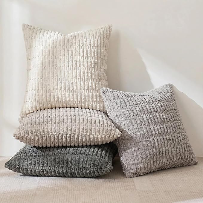 Fancy Homi 4 Packs Decorative Throw Pillow Covers for Living Room Couch Bed, Modern Farmhouse Boho Home Décor Accent Cushion Case, 28" x 28", Grey Series - Image 3