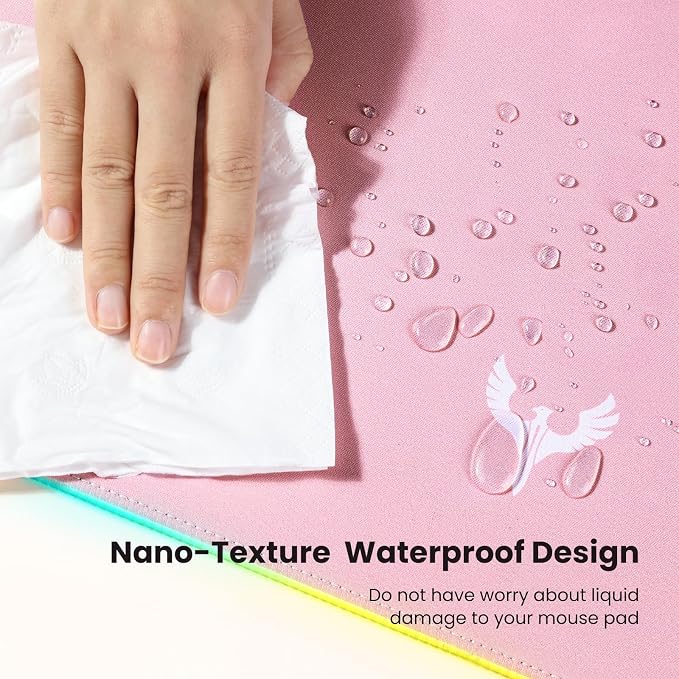 BladeHawks RGB Gaming Mouse Pad Extra Large Extended 31.5x12 Inch-Pink | LED mouse pad with 14 lighting modes, covers keyboard & mouse, anti-slip rubber base, waterproof surface, USB powered - Image 4
