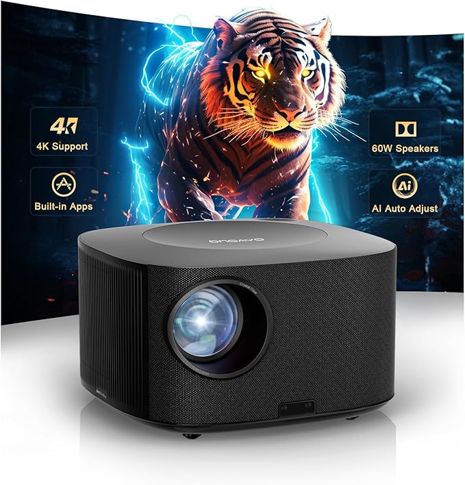 Outdoor-Projector-4K with WiFi and Bluetooth:[3500 Bright/60W Dolby Audio/Official Licensed Apps],Smart-Projector with AI Auto Focus,ONOAYO ONO5Pro 2.0 Movie Projector for Indoor/Outdoor 2026New by ONOAYO