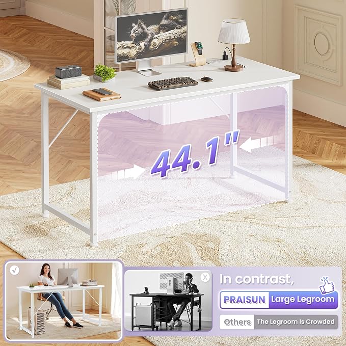 PRAISUN 47 X 20 Inch Computer Desk, Power Outlets, USB-C, White | Office Desk with 4 AC Outlets, USB & USB-C, Sturdy Metal Frame, Spacious Desktop for Work, Writing, Study & Gaming - Image 6