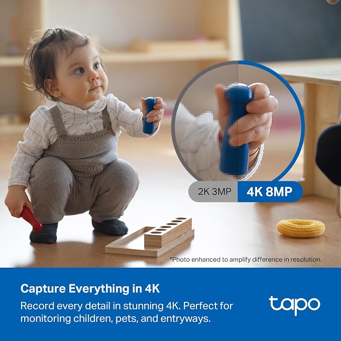 Tapo 4K Indoor Pan/Tilt Wired Security Camera - Works as a Baby Monitor, Person/Pet Detection, Facial Recognition, 360° AI Motion Tracking, Subscription-Free Local Storage or Optional Cloud, C260 - Image 2