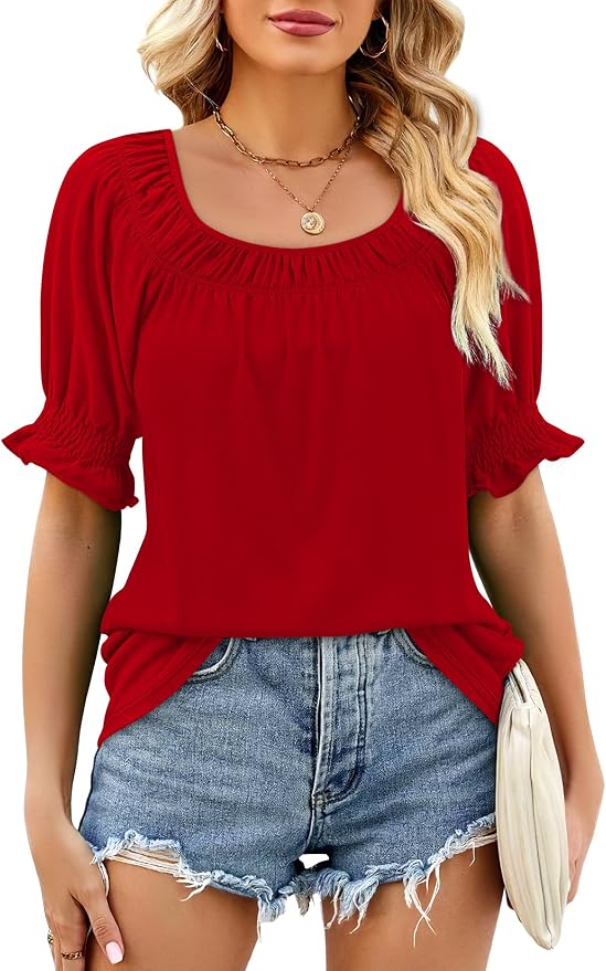 WIHOLL Womens Short Sleeve Square Neck Summer Tops Dressy Casual Blouses Trendy Clothes 2026 - Image 2