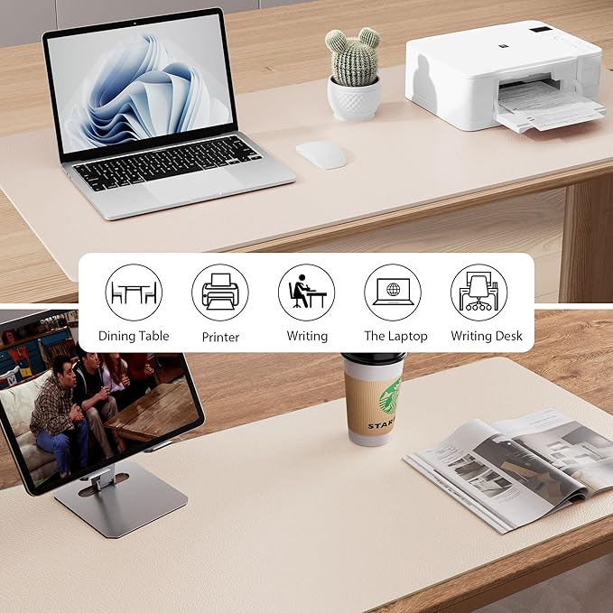 Aothia Large PU Leather Desk Pad Protector – Non-Slip Mouse Pad & Writing Mat for Office/Home, Waterproof, Easy to Clean(48" x 17", Eggshell) - Image 5