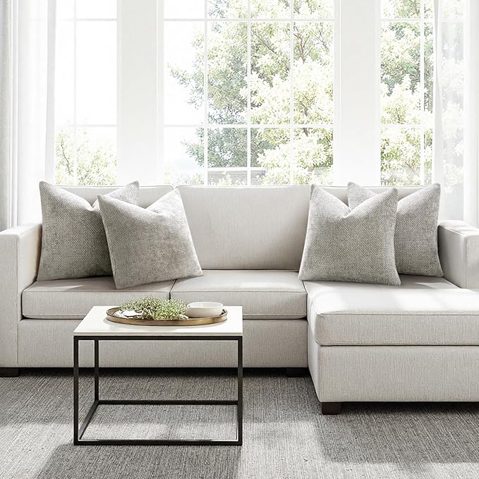 MIULEE Pack of 4 Couch Throw Pillow Covers 20x20 Inch Light Gray Soft Decorative Chenille Pillow Covers Farmhouse Accent Cushion Covers for Boho Spring Home Decor Sofa Bedroom Living Room - Image 4