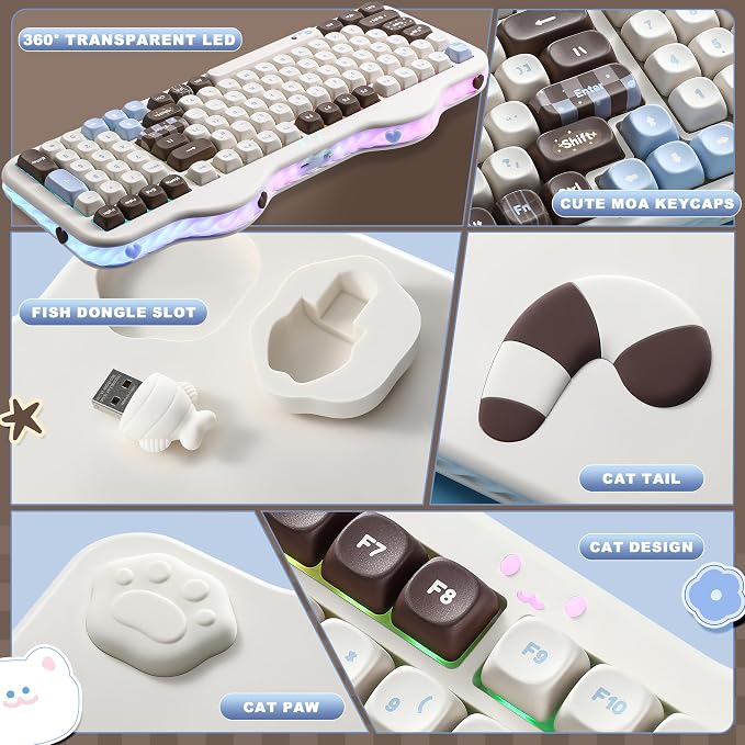 YUNZII C98 Cute Cake Wireless Mechanical Keyboard (Choco, Milk Switch) | 99 Keys with Number Pad, Hot Swap, PBT MOA Keycaps, BT5.0/2.4G/USB-C, Gasket Mount, Custom RGB Backlit for Win/Mac - Image 8