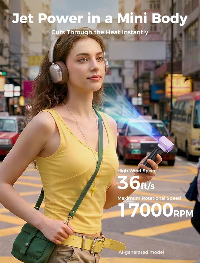 Aecooly Powerful USB C Phone Fan, 17000 RPM High Speed, Compatible with iPhone, iPad, Tablet, 4 Speed Mini Portable Cell Phone Fan Attachment for Summer, Travel, Gifts for Women-Purple - Image 2