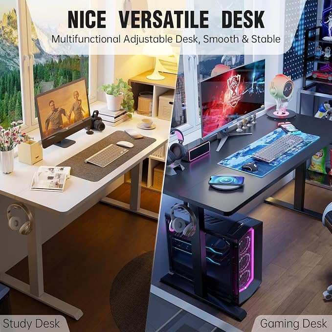 Veken Standing Desk, White, 63×23.6 Inch | Height Adjustable Sit Stand Up Computer Tables for Home Office, Study , Writing, Suit students, employees and group work - Image 7