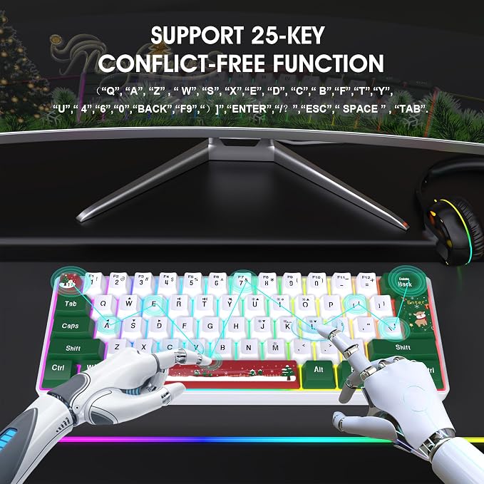 Snpurdiri 60% Wired Gaming Keyboard, RGB 61-Key (Red Green White) | Backlit Small Ultra-Compact 60 Percent Gaming Keyboard for PC/Mac Gamer, Typist, Travel, Easy to Carry on Business Trip - Image 5