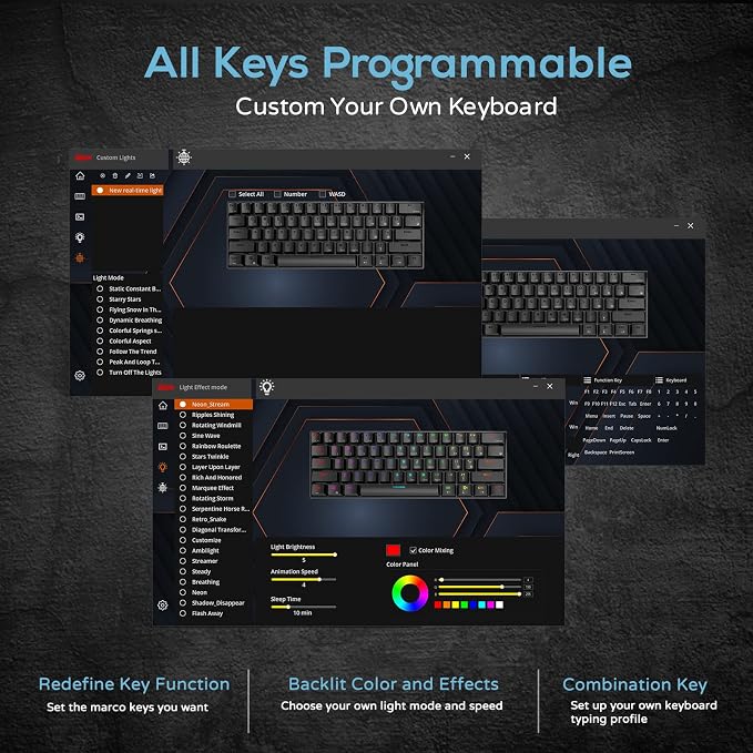 RK ROYAL KLUDGE RK61 60% Wireless Mechanical Keyboard w/Coiled Cable, Black | RGB Gaming Keyboard with Bluetooth/2.4G/Wired, Hot Swappable 61 Keys Ultra-Compact for Win/Mac/PC Game, Tactile Brown Switch - Image 9