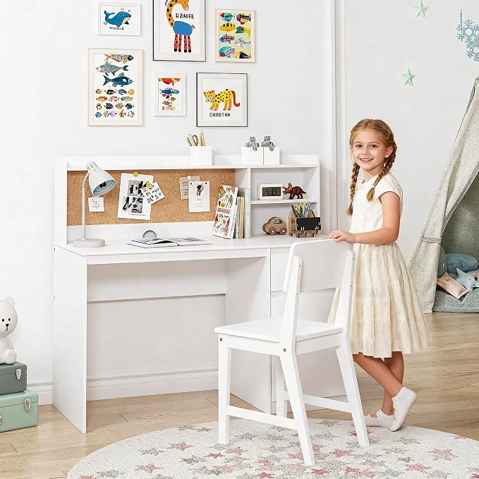 UTEX Wooden Kids Desk and Chair Set with Hutch and Storage for Ages 5-12 | Kids Study Table with Cork Bulletin Board, School Desk, Multi-Zone Storage, Water-based Paint Finish for Study Room - Image 8