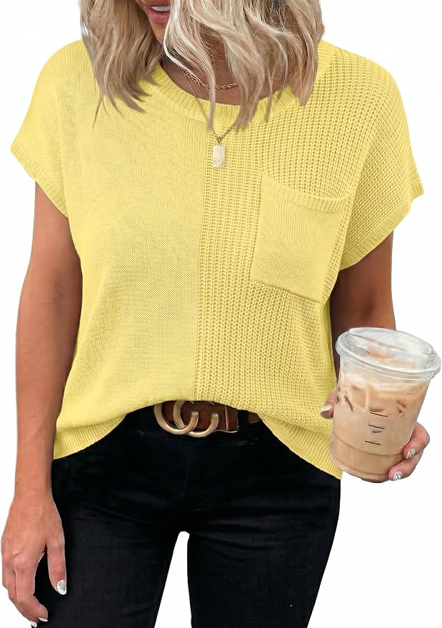 Dokotoo Summer Knit Tops for Women Sleeveless Crewneck T Shirts Casual Lightweight Sweater Blouses Shirts - Image 2